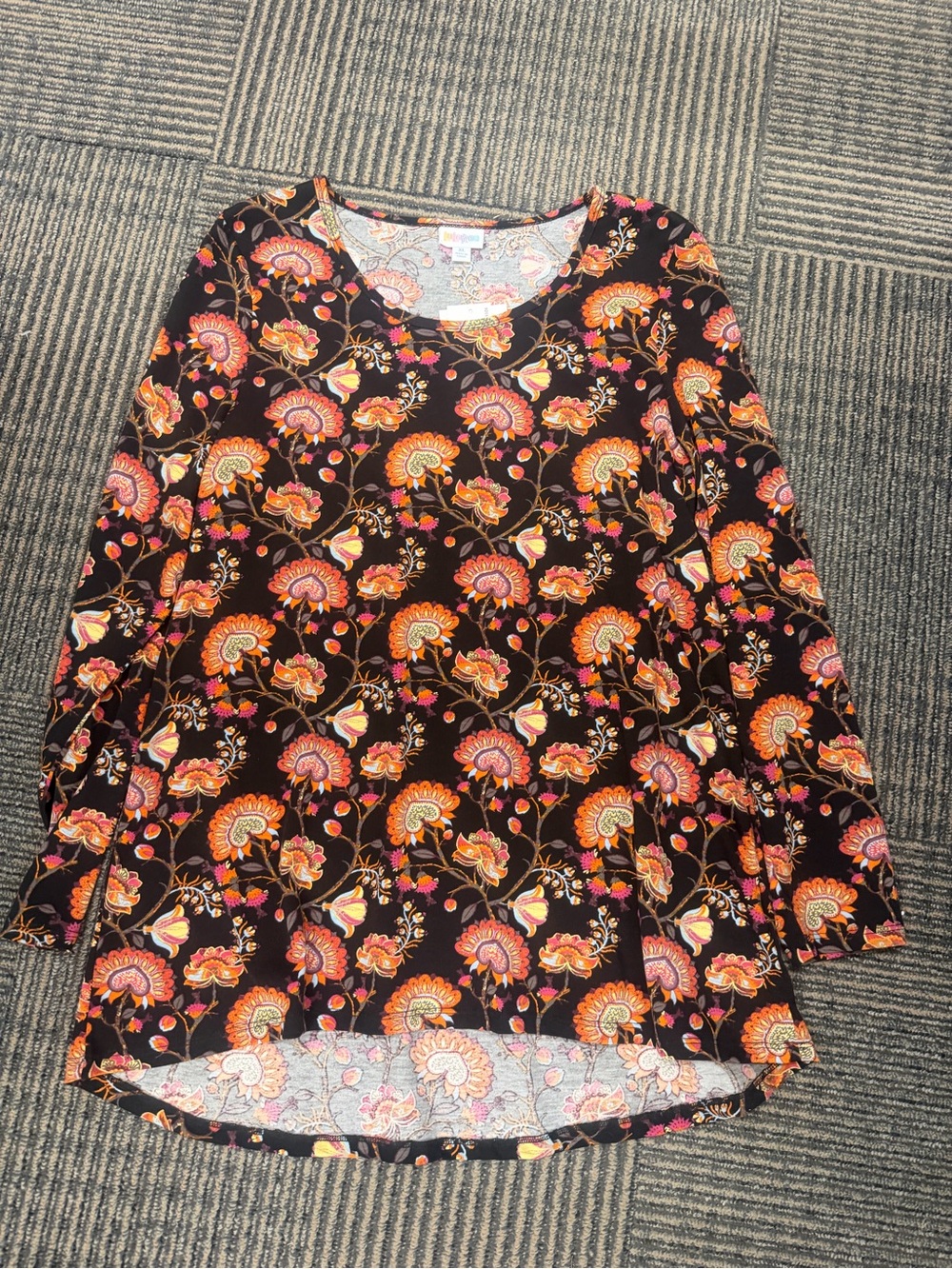 NWT LuLaRoe Lynnae Black Floral Long Sleeve Tunic Orange SZ XL